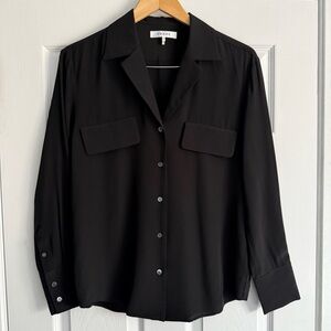 FRAME Revere Collared Silk Button Down Blouse in Black